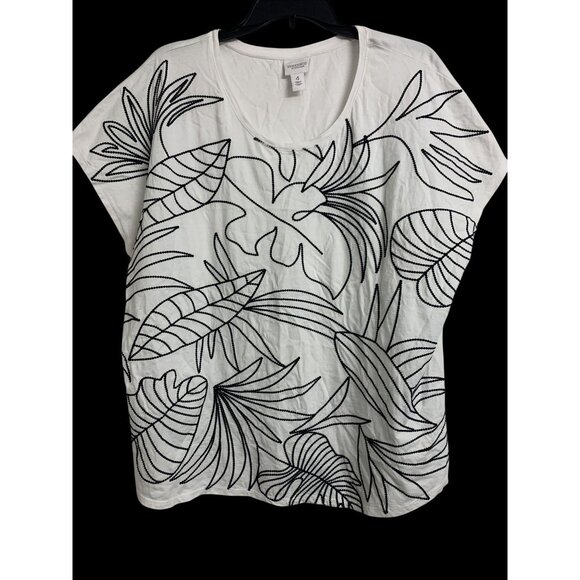 Chicos Weekends 4 Tropical Embroidered Cotton Top Blouse Coastal Grandma - Picture 1 of 8